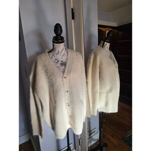 Brandon Thorne Cream Fuzzy Knit Cardigan Sweater Oversized Ivory V-Large NWT